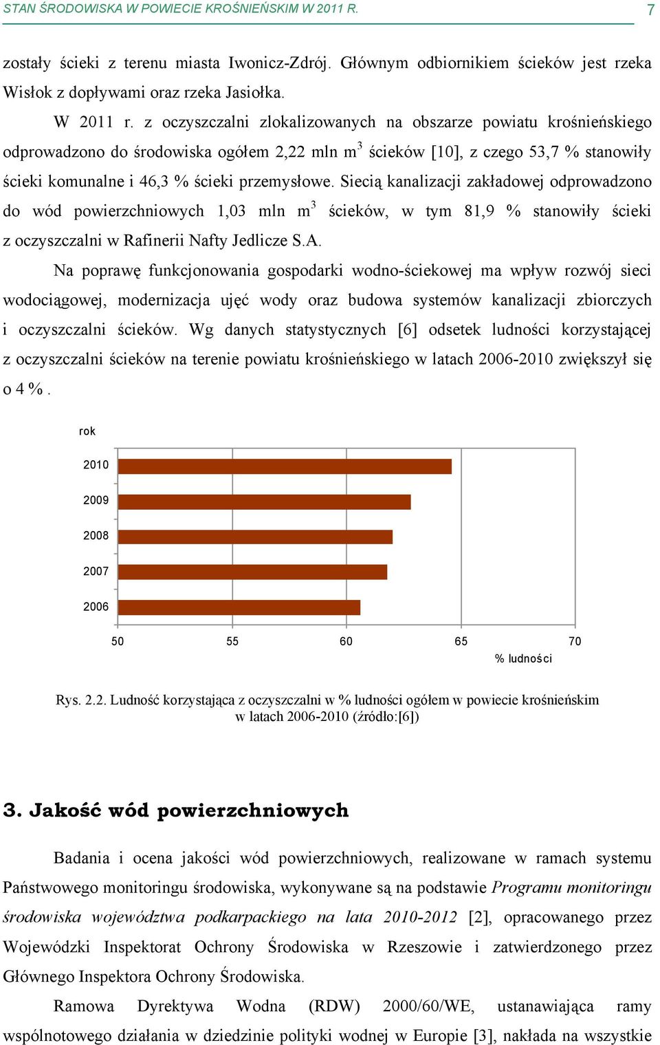 Siecią kanalizacji zakładowej odprowadzono do wód powierzchniowych 1,03 mln m 3 ścieków, w tym 81,9 % stanowiły ścieki z oczyszczalni w Rafinerii Nafty Jedlicze S.A.