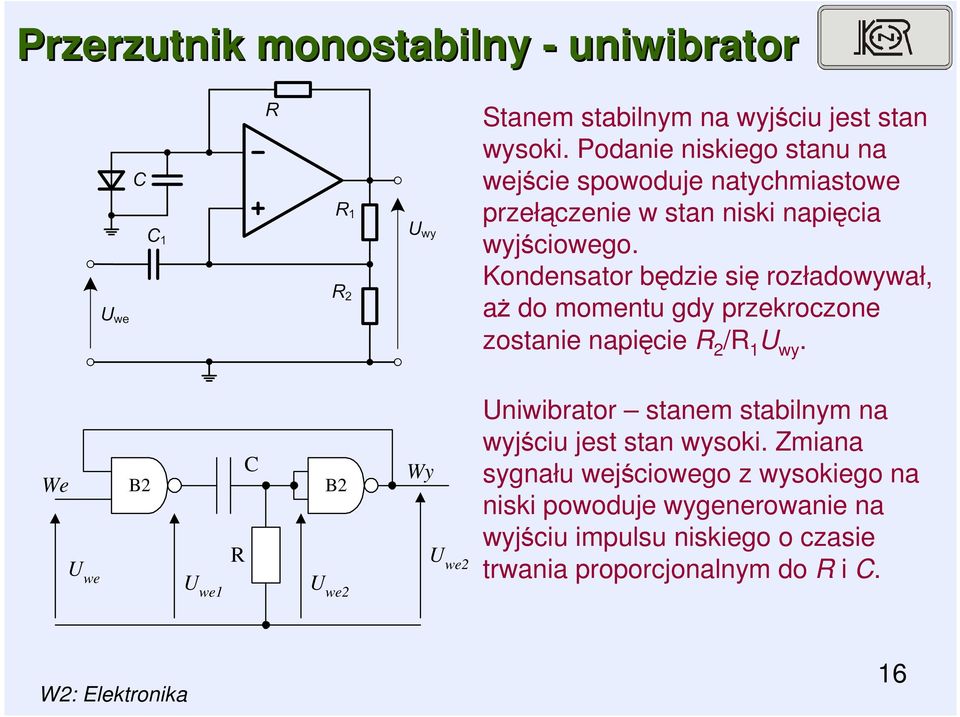 Kondensator będzie się rozładowywał, aŝ do momentu gdy przekroczone zostanie napięcie R /R 1 U wy.