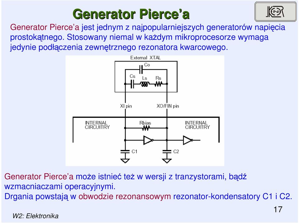 Stosowany niemal w kaŝdym mikroprocesorze wymaga jedynie podłączenia zewnętrznego rezonatora