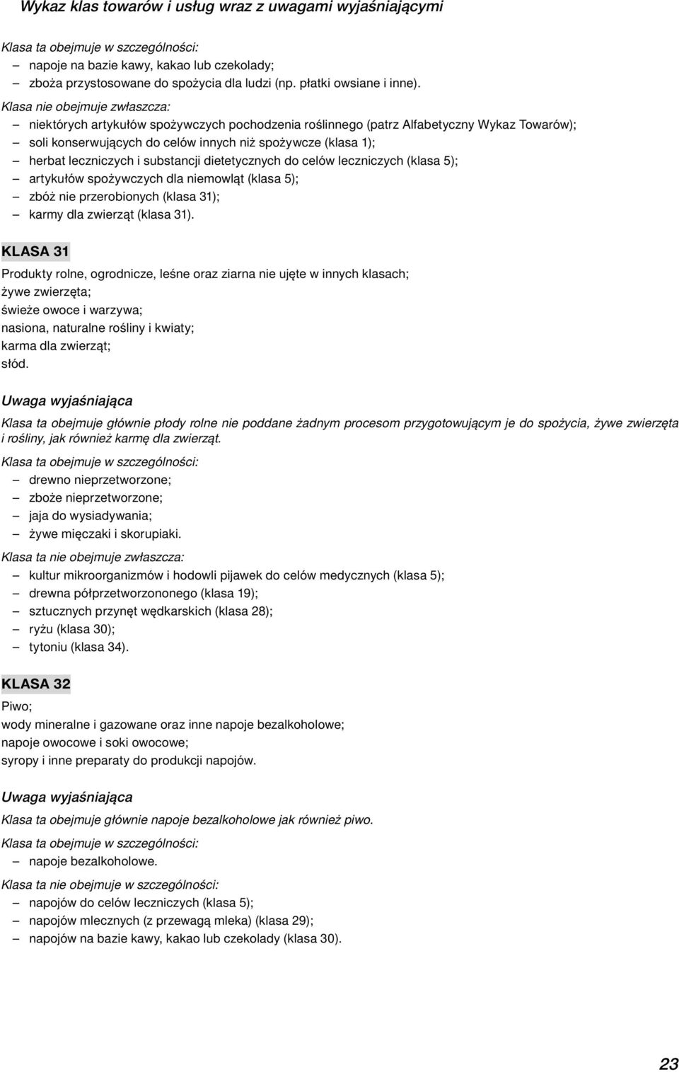 leczniczych i substancji dietetycznych do celów leczniczych (klasa 5); artykułów spożywczych dla niemowląt (klasa 5); zbóż nie przerobionych (klasa 31); karmy dla zwierząt (klasa 31).