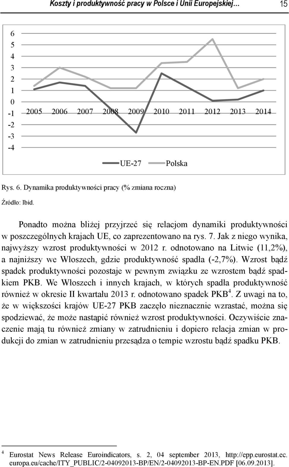 odnotowano na Litwie (11,2%), a najniższy we Włoszech, gdzie produktywność spadła (-2,7%). Wzrost bądź spadek produktywności pozostaje w pewnym związku ze wzrostem bądź spadkiem PKB.