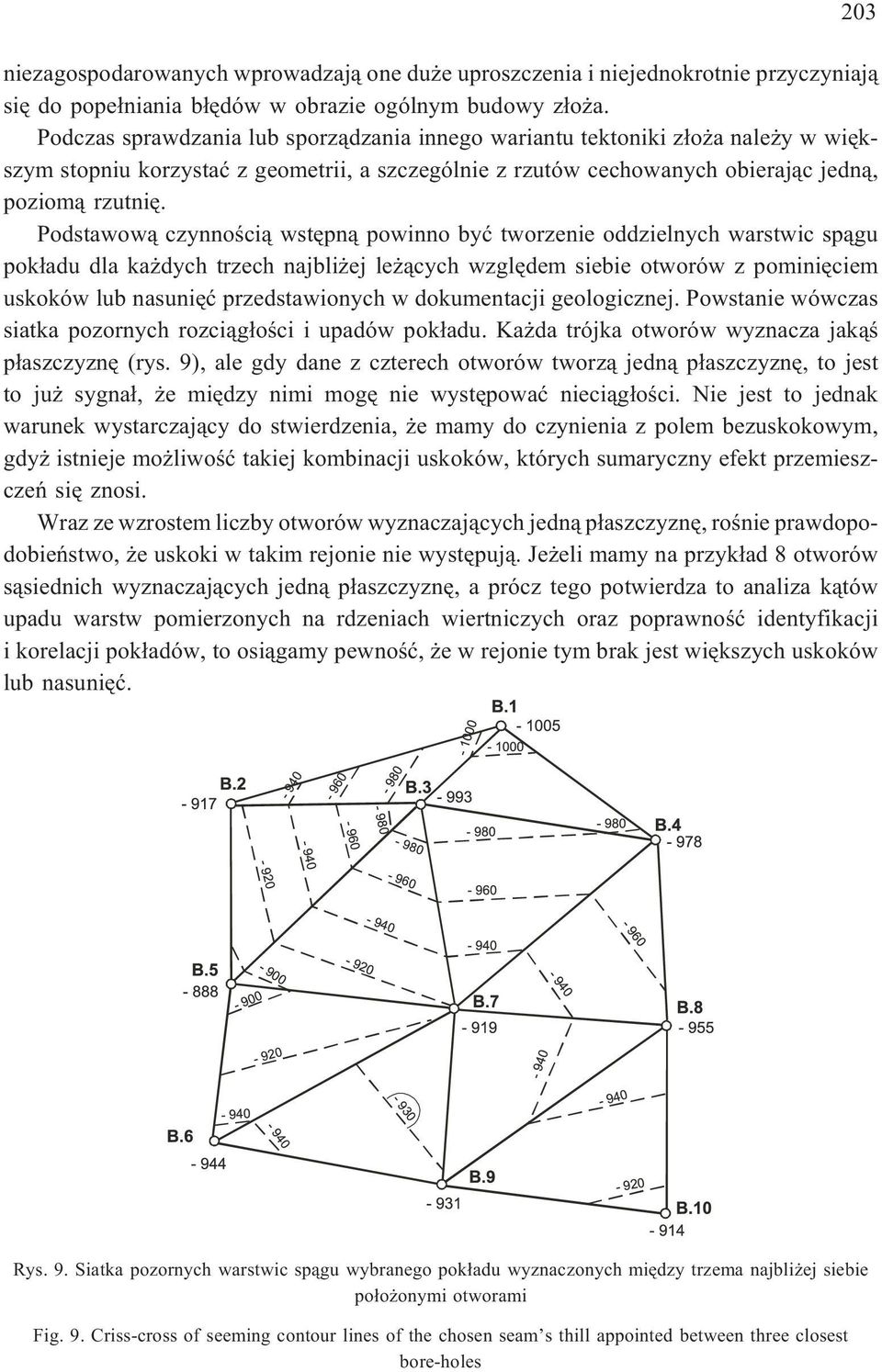 Podstawow¹ czynnoœci¹ wstêpn¹ powinno byæ tworzenie oddzielnych warstwic sp¹gu pok³adu dla ka dych trzech najbli ej le ¹cych wzglêdem siebie otworów z pominiêciem uskoków lub nasuniêæ przedstawionych