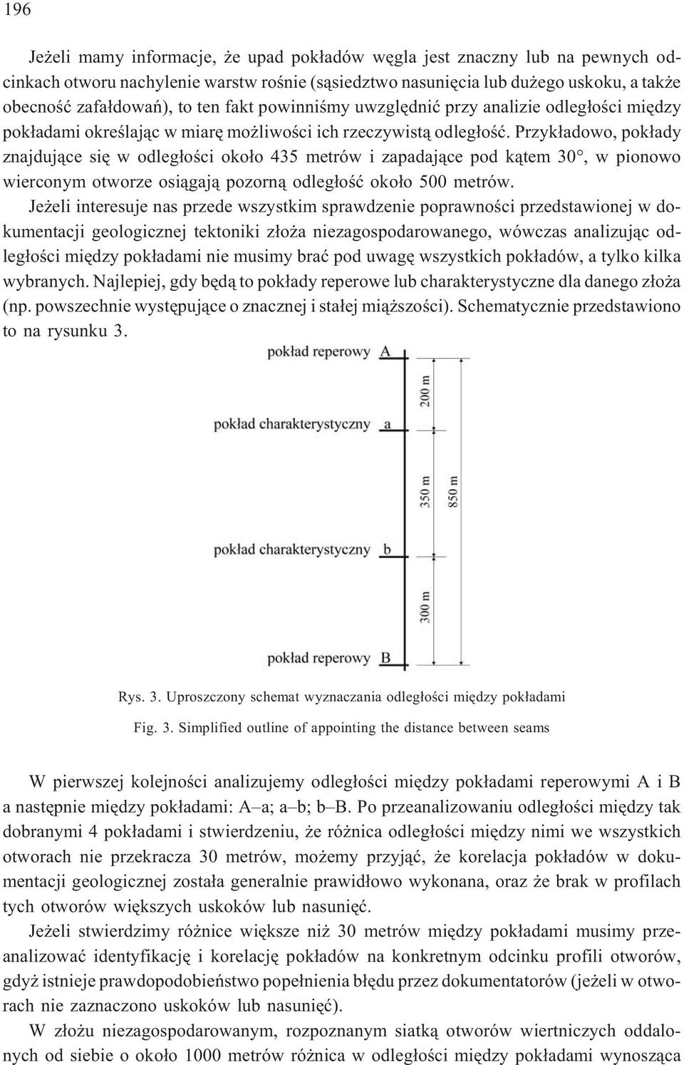 Przyk³adowo, pok³ady znajduj¹ce siê w odleg³oœci oko³o 435 metrów i zapadaj¹ce pod k¹tem 30, w pionowo wierconym otworze osi¹gaj¹ pozorn¹ odleg³oœæ oko³o 500 metrów.