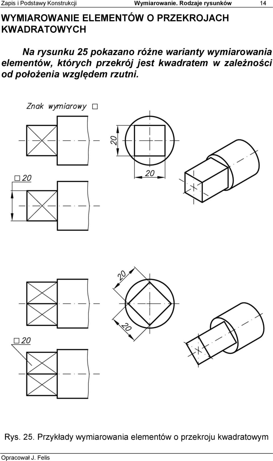 rysunku 25 pokazano różne warianty wymiarowania elementów, których przekrój