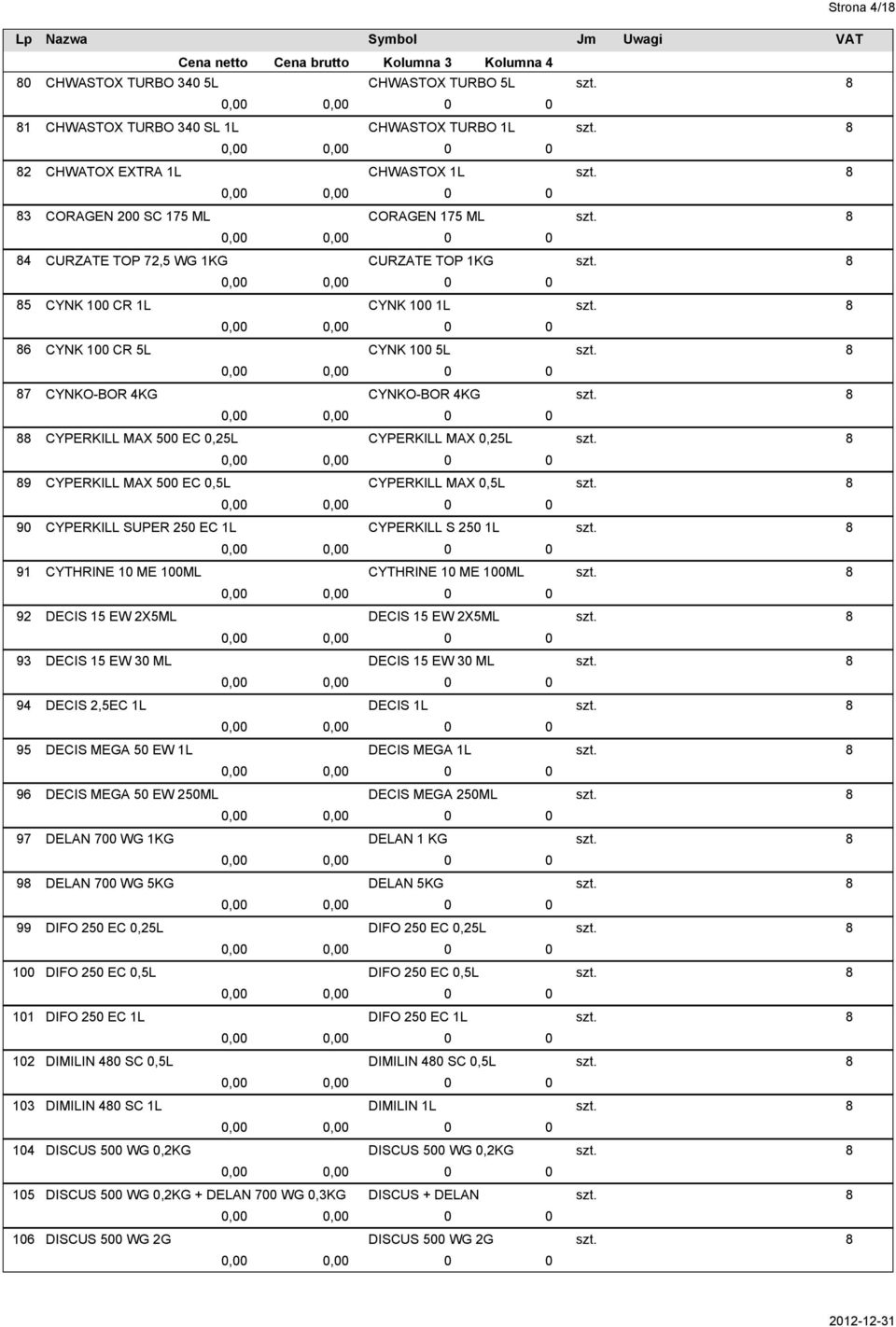 WG 1KG DELAN 7 WG 5KG DIFO 25 EC,25L DIFO 25 EC,5L DIFO 25 EC 1L DIMILIN 4 SC,5L DIMILIN 4 SC 1L DISCUS 5 WG,2KG DISCUS 5 WG,2KG + DELAN 7 WG,3KG DISCUS 5 WG 2G CHWASTOX TURBO 5L CHWASTOX TURBO 1L