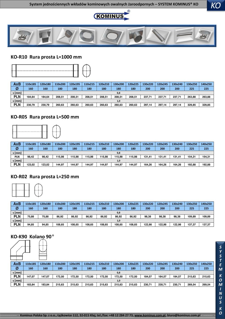 98,38 109,89 109,89 KO-R02 Rura prosta L=250 mm 120x 110x 130x 75,88 75,88 94,85 94,85 122,98 122,98 122,98 137,37 137,37 120x 184,57 184,57 184,57