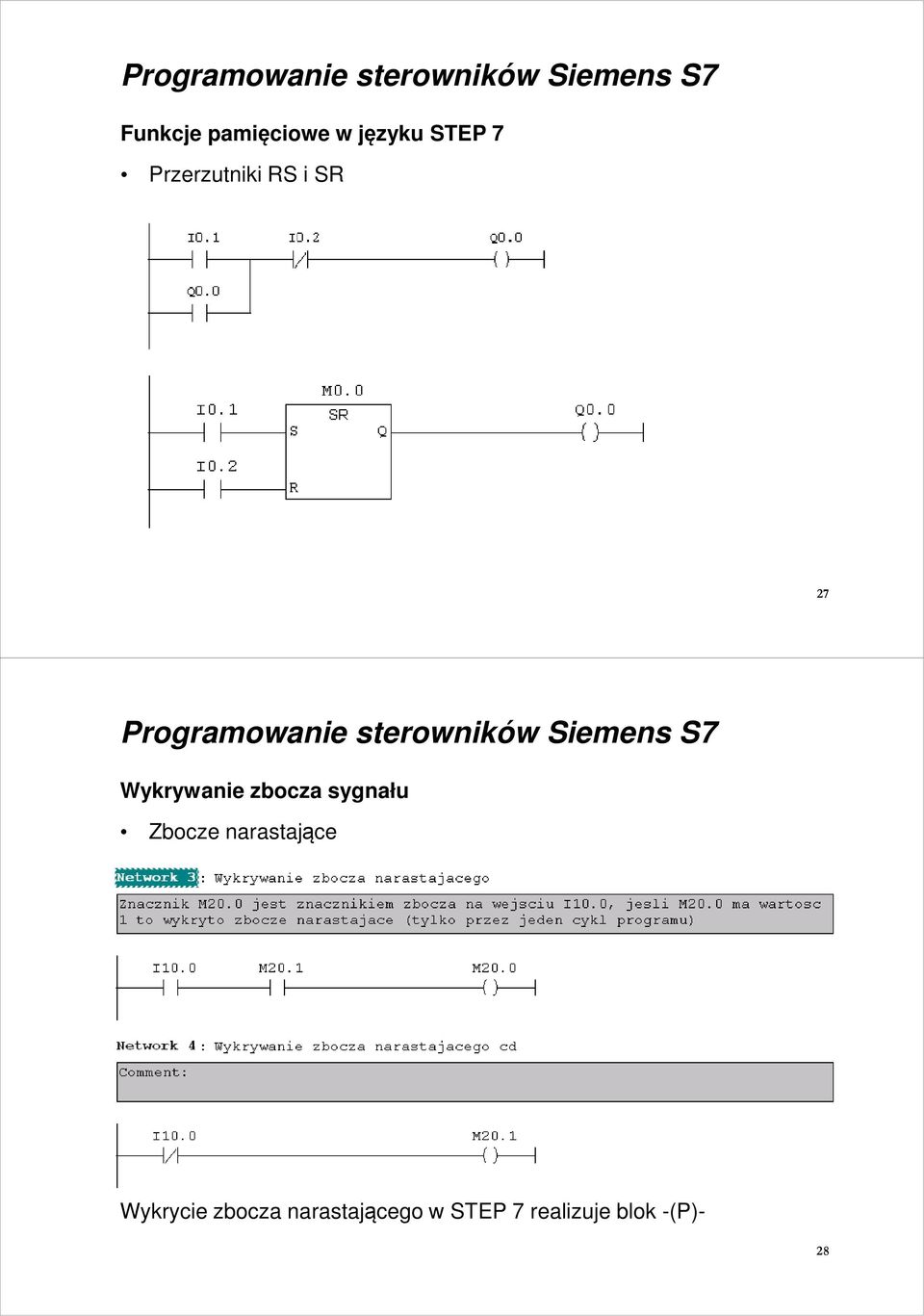 sterowników Siemens S7 Wykrywanie zbocza sygnału Zbocze