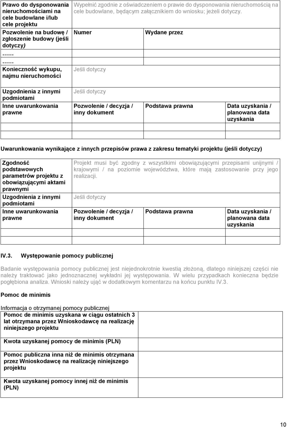 Numer Jeśli dotyczy Wydane przez Uzgodnienia z innymi podmiotami Inne uwarunkowania prawne Jeśli dotyczy Pozwolenie / decyzja / inny dokument Podstawa prawna Data uzyskania / planowana data uzyskania