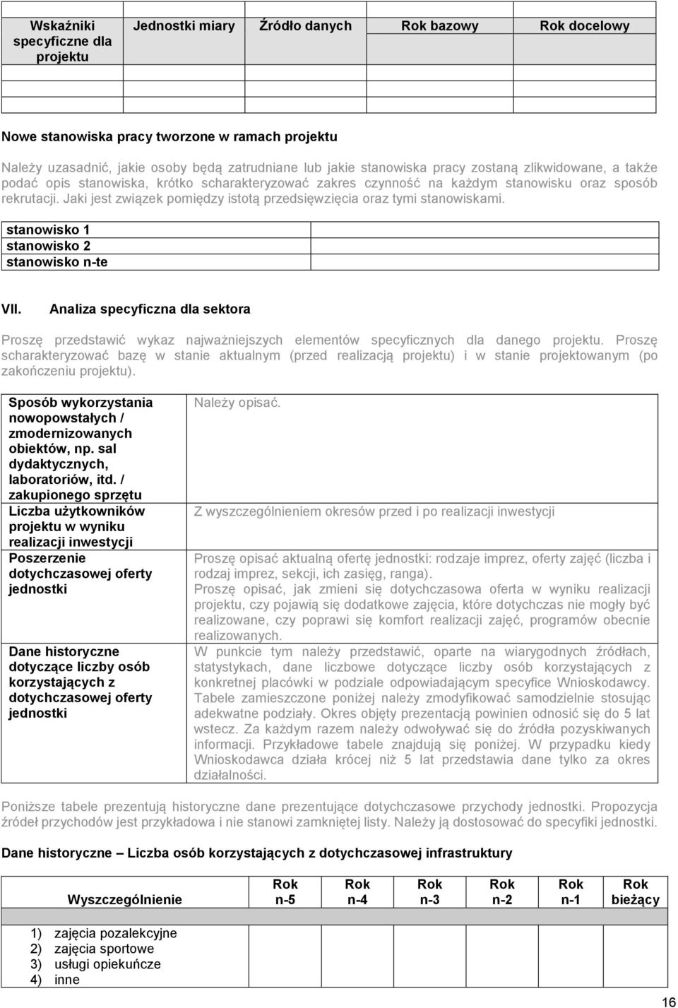 Jaki jest związek pomiędzy istotą przedsięwzięcia oraz tymi stanowiskami. stanowisko 1 stanowisko 2 stanowisko n-te VII.