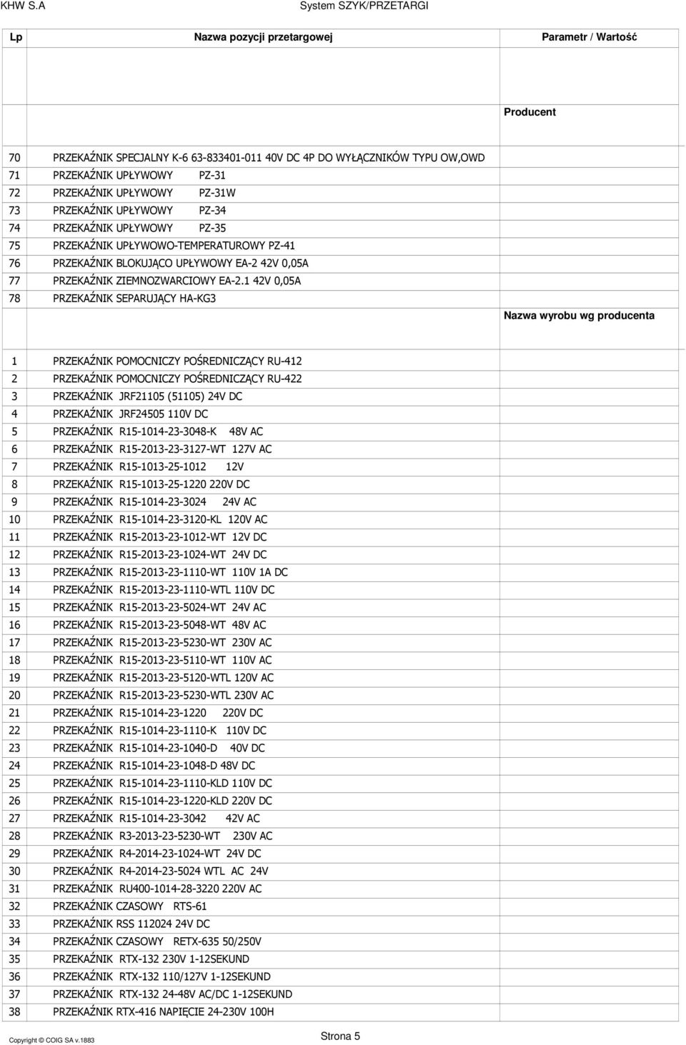 42V 0,05A PRZEKAŹNIK SEPARUJĄCY HA-KG3 Nazwa wyrobu wg producenta 2 3 4 5 6 7 8 9 0 2 3 4 5 6 7 8 9 20 2 22 23 24 25 26 27 28 29 30 3 32 33 34 35 36 37 38 PRZEKAŹNIK POMOCNICZY POŚREDNICZĄCY RU-42