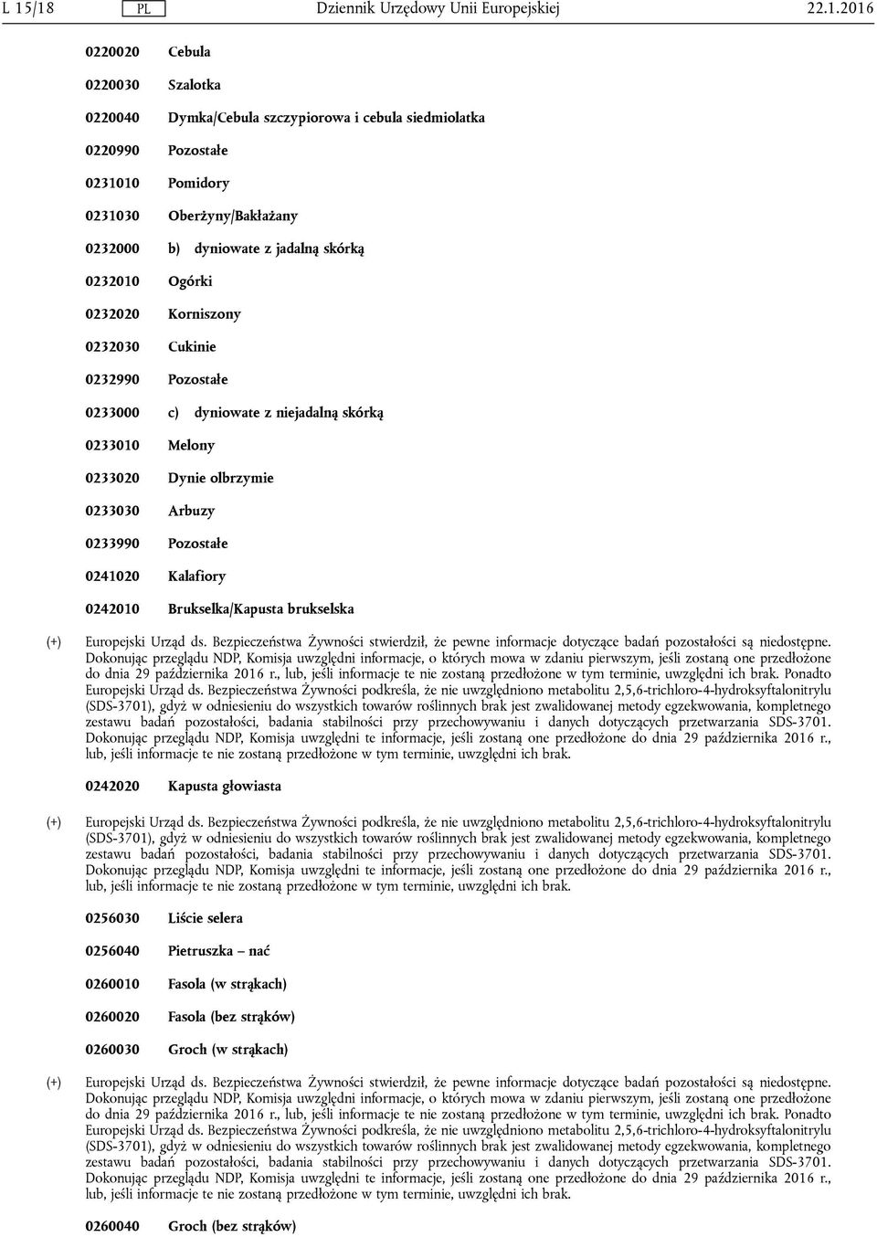 0242010 Brukselka/Kapusta brukselska (+) Europejski Urząd ds. Bezpieczeństwa Żywności stwierdził, że pewne informacje dotyczące badań pozostałości są niedostępne.