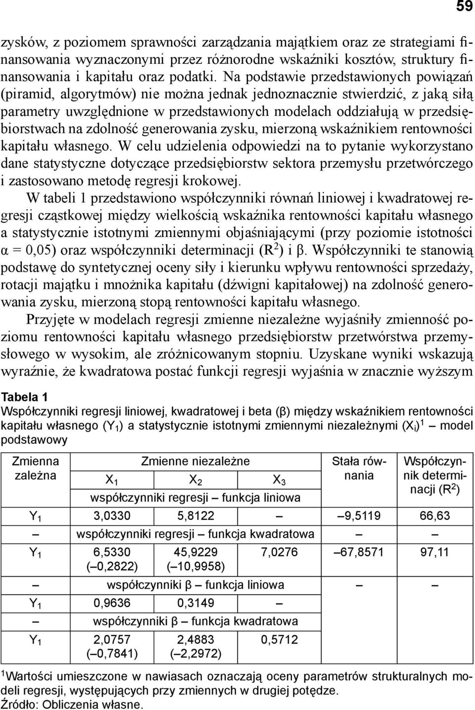 zdolność generowania zysku, mierzoną wskaźnikiem rentowności kapitału własnego.