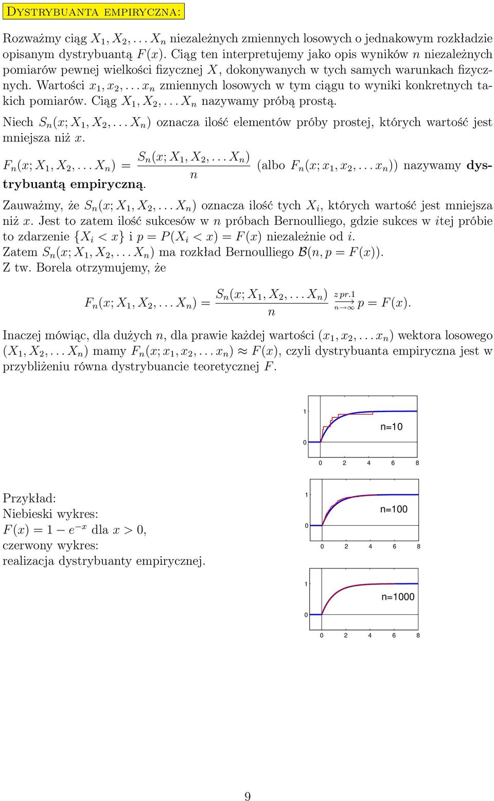 .. x zmieych losowych w tym ciągu to wyiki kokretych tkich pomirów. Ciąg X, X 2,... X zywmy próbą prostą. Niech S (x; X, X 2,... X ) ozcz ilość elemetów próby prostej, których wrtość jest miejsz iż x.