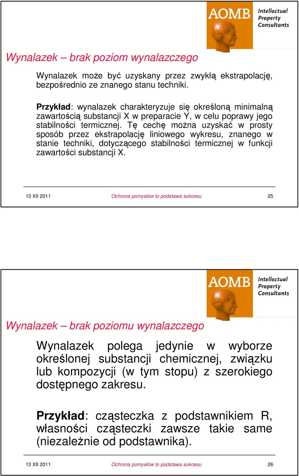 Tę cechę moŝna uzyskać w prosty sposób przez ekstrapolację liniowego wykresu, znanego w stanie techniki, dotyczącego stabilności termicznej w funkcji zawartości substancji X.