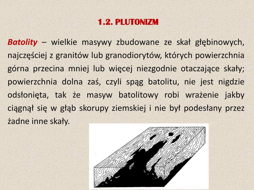 powierzchnia dolna zaś, czyli spąg batolitu, nie jest nigdzie odsłonięta, tak że masyw batolitowy