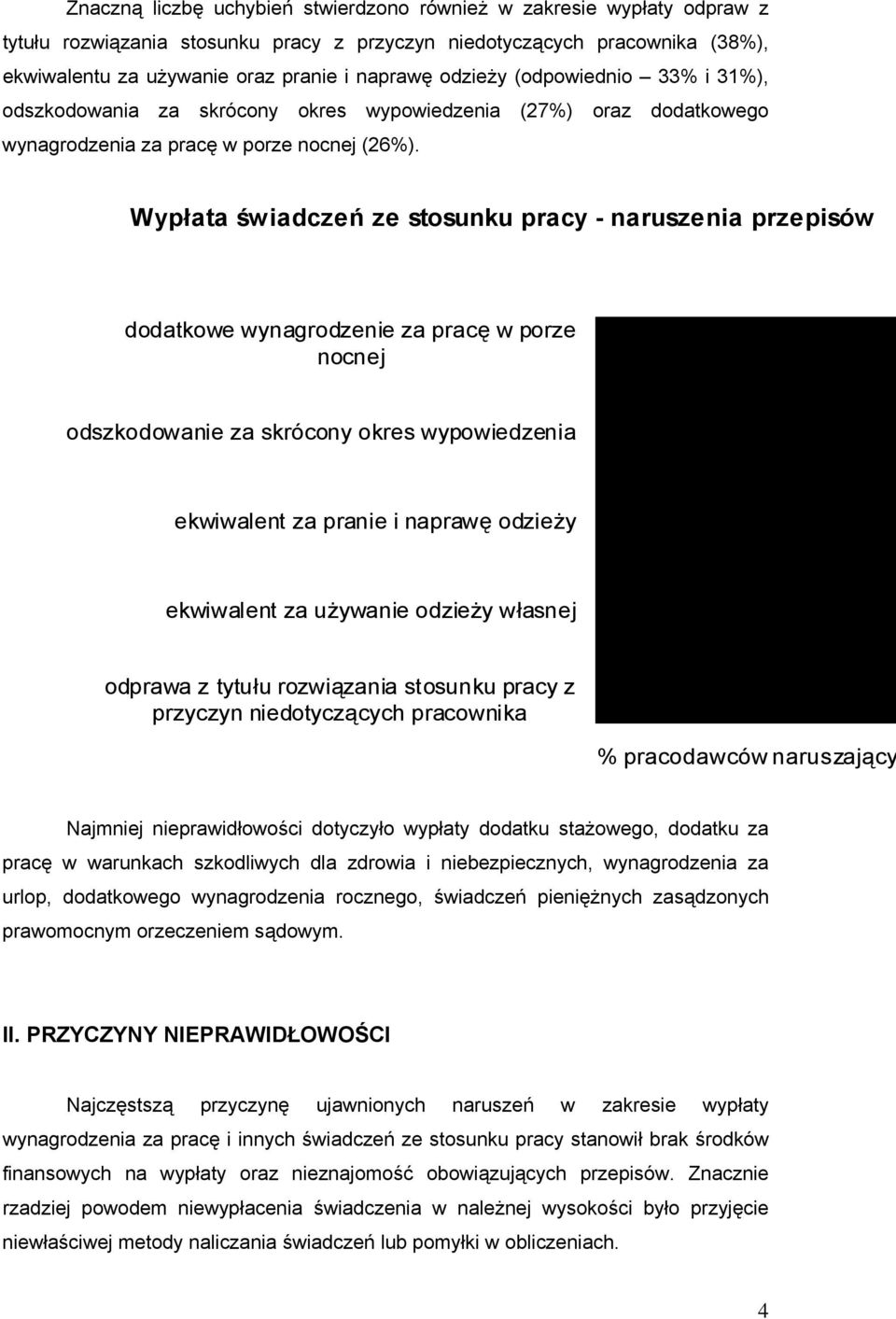 Wypłata świadczeń ze stosunku pracy - naruszenia przepisów dodatkowe wynagrodzenie za pracę w porze nocnej 26% odszkodowanie za skrócony okres wypowiedzenia 27% ekwiwalent za pranie i naprawę odzieży