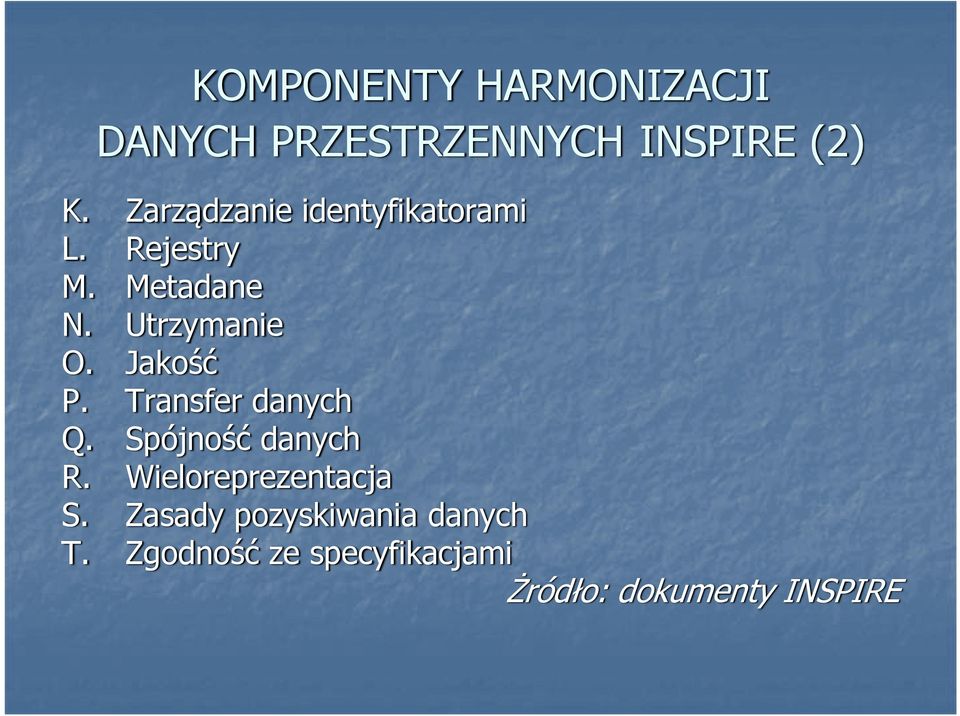 Jakość P. Transfer danych Q. Spójność danych R. Wieloreprezentacja S.