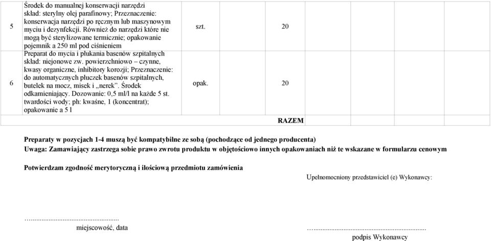 powierzchniowo czynne, kwasy organiczne, inhibitory korozji; Przeznaczenie: 6 do automatycznych płuczek basenów szpitalnych, opak. 20 butelek na mocz, misek i nerek. Środek odkamieniający.