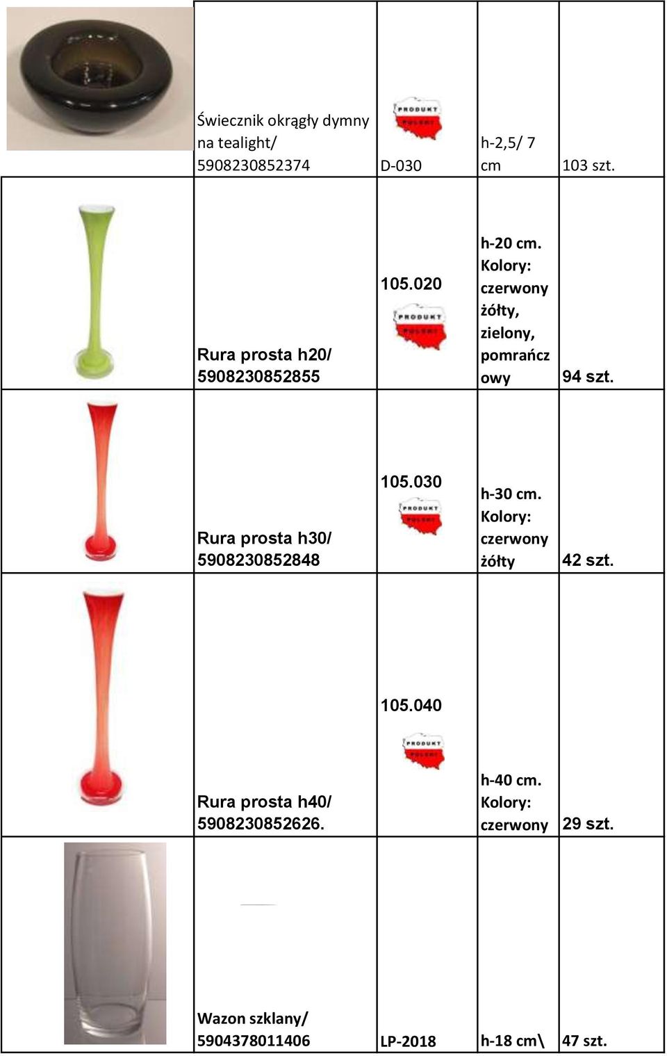 Kolory: czerwony żółty, zielony, pomrańcz owy 94 szt. Rura prosta h30/ 5908230852848 105.