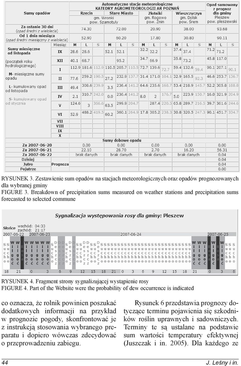 Part of the Website were the probability of dew occurrence is indicated co oznacza, że rolnik powinien poszukać dodatkowych informacji na przykład w prognozie pogody, skonfrontować je z instrukcją