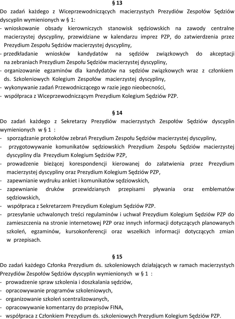 akceptacji na zebraniach Prezydium Zespołu Sędziów macierzystej dyscypliny, - organizowanie egzaminów dla kandydatów na sędziów związkowych wraz z członkiem ds.