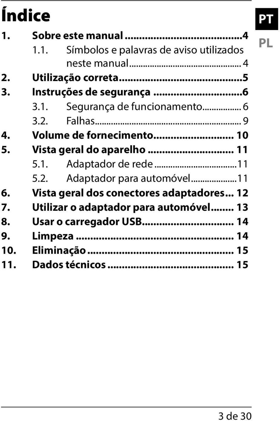 Vista geral do aparelho... 11 5.1. Adaptador de rede...11 5.2. Adaptador para automóvel...11 6.