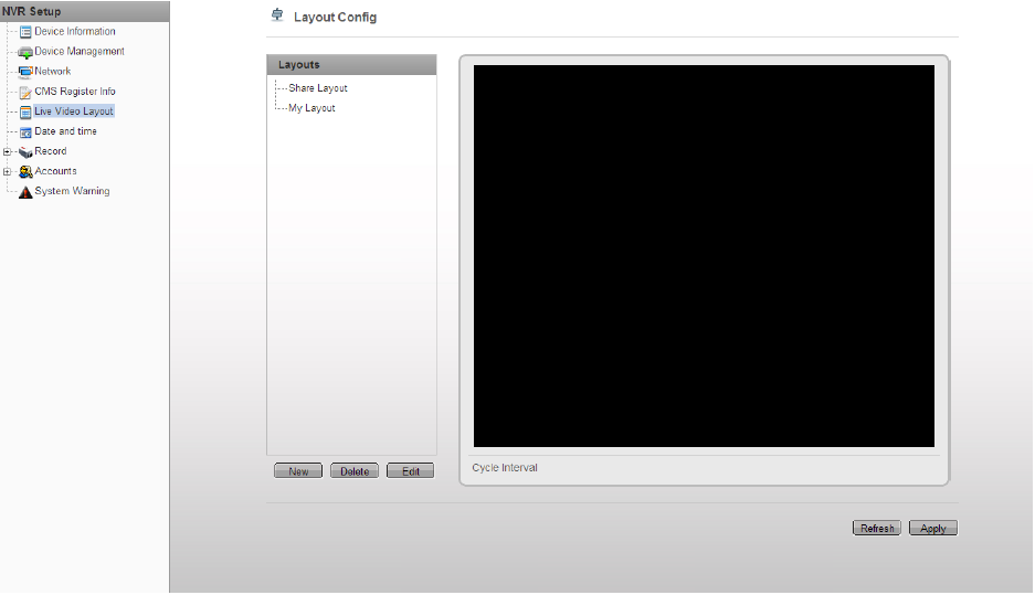 12.5 21/28 Live video layout Definiowanie i modyfikowanie podziałów w podglądzie na żywo. New pozwala na dodanie nowego szablonu.
