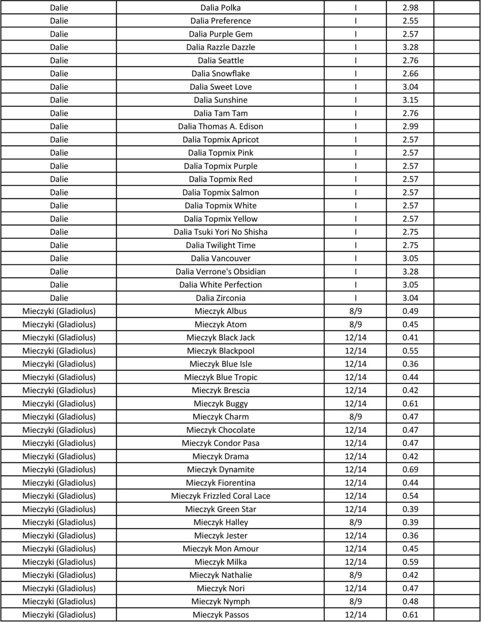 57 Dalie Dalia Topmix Purple I 2.57 Dalie Dalia Topmix Red I 2.57 Dalie Dalia Topmix Salmon I 2.57 Dalie Dalia Topmix White I 2.57 Dalie Dalia Topmix Yellow I 2.