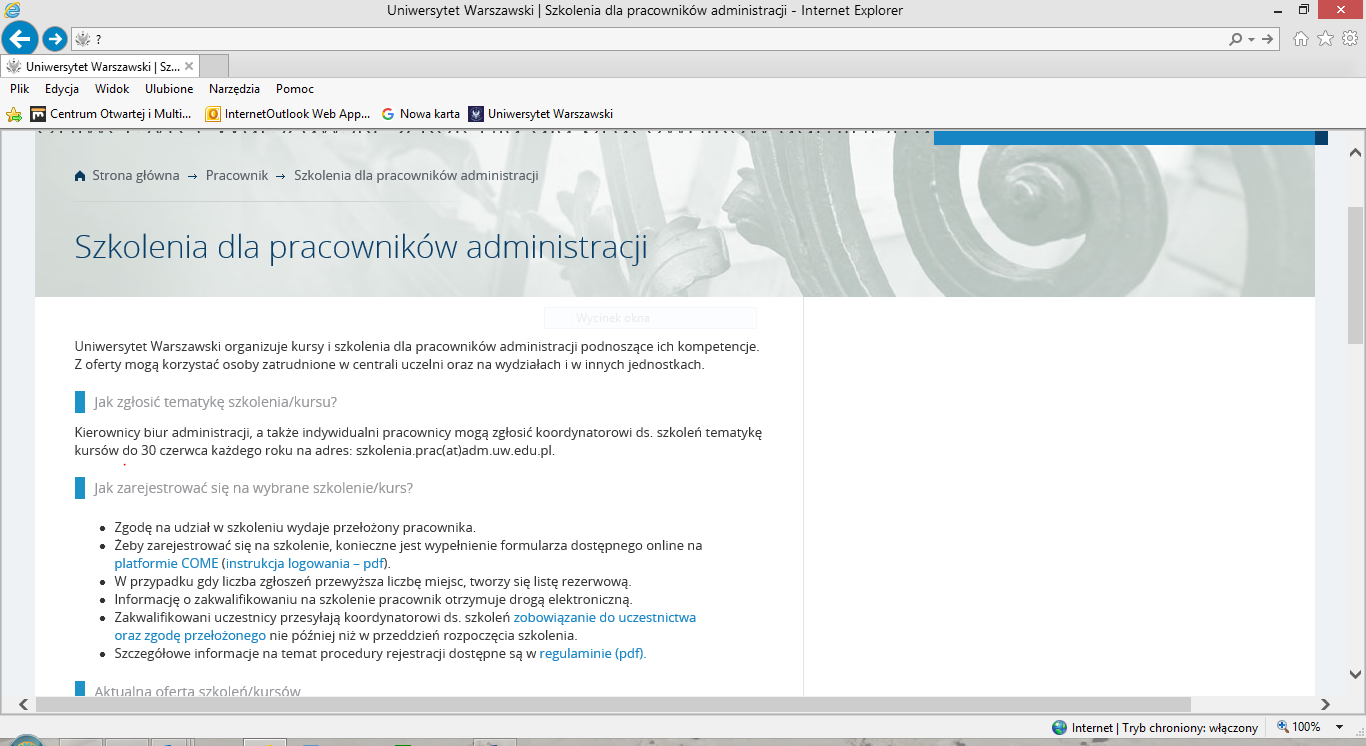 Jak zapisać się na szkolenie dla pracowników administracji UW?