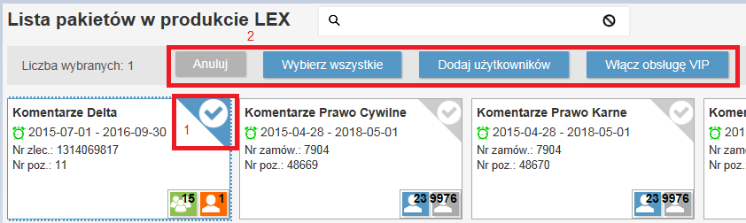 Masowe dodawanie użytkowników do pakietów Po kliknięciu w wybraną licencję pojawią się nazwy wszystkich pakietów z nią związanych.