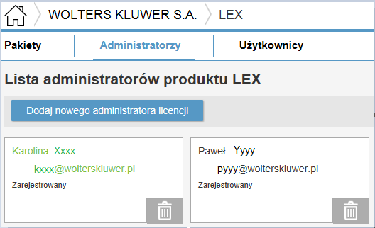 Dodatkowi administratorzy licencji W niektórych przypadkach istnieje potrzeba ustanowienia dodatkowych administratorów