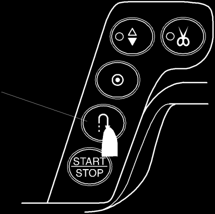 Aby uszyć krótszą cerę Aby uszyć cerę krótszą nić cm, najpierw zatrzymaj maszynę po uszyciu wymaganej długość, po czym naciśnij przycisk szycia wstecz. Wymagana długość została określona.