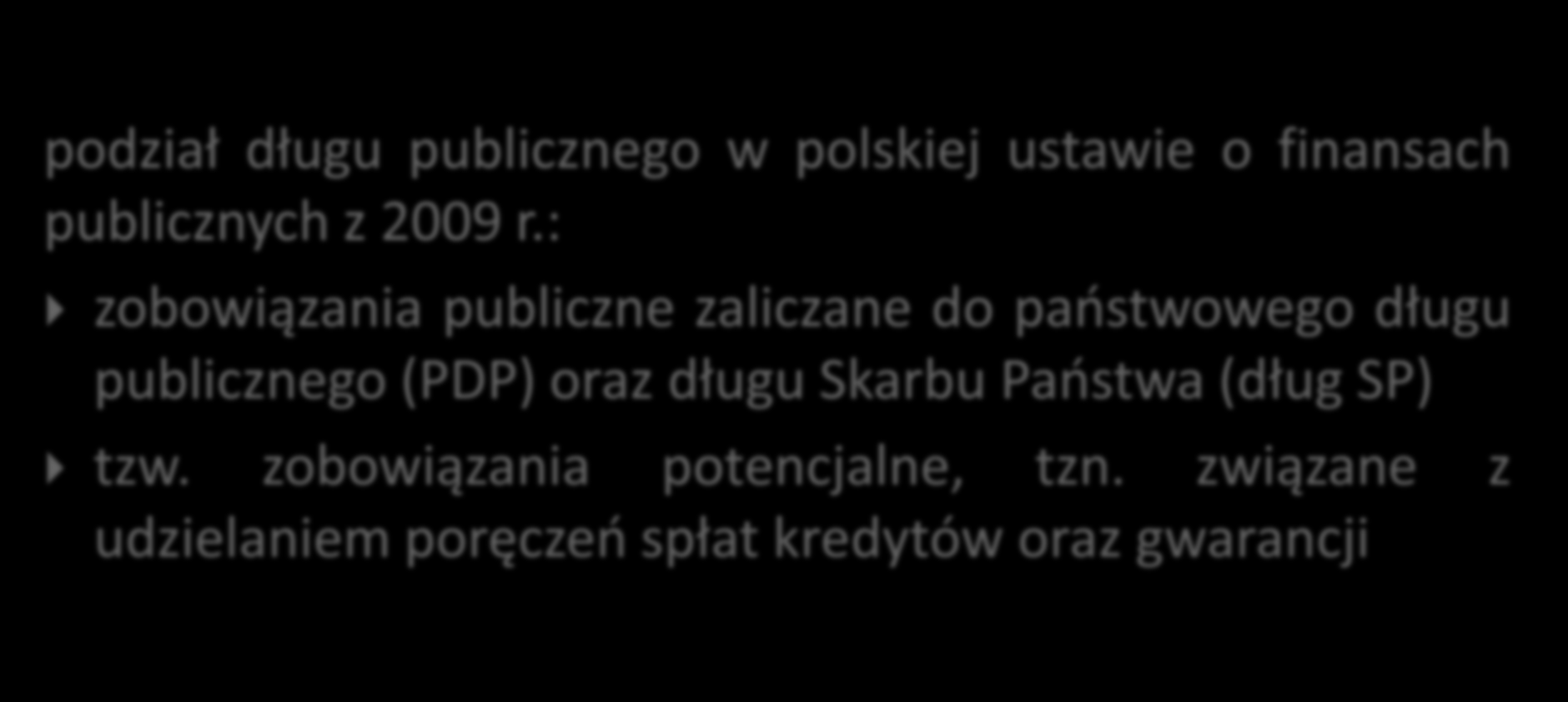 Dług publiczny w Polsce podział długu publicznego w polskiej ustawie o finansach publicznych z 2009 r.