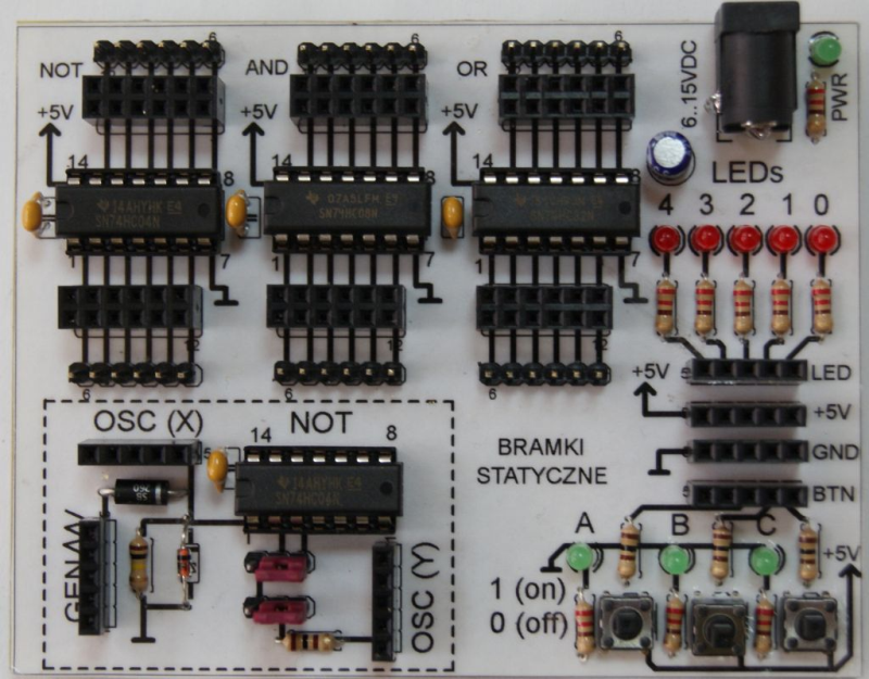 1 KOMBINACYJNE UKŁADY LOGICZNE Rysunek 4: Płyta ćwiczeniowa używana w eksperymentach. 1.