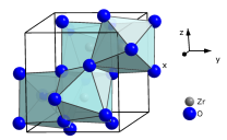 Dwutlenek cyrkonu - polimorfizm 1250 C jednoskośna tetragonalna regularna stop 1205 C 2377 C 2710 C Faza regularna Fm-3m struktura typu fluorytu; jony cyrkonu tworzą sieć regularną ściennie