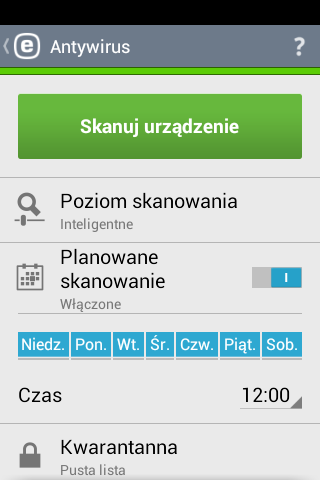 Poziom skanowania 4. Antywirus Istnieją 3 różne poziomy skanowania: Moduł Antywirus chroni urządzenie przed złośliwym kodem blokując, zagrożenia i usuwając je lub przenosząc do kwarantanny.