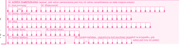 Pole 01: należy wpisać datę rozpoczęcia ubezpieczenia (dzień/miesiąc/rok) Pole 02: należy wpisać trzy-znakowy kod oddziału Narodowego Funduszu Zdrowia, do którego zgodnie z adresem zamieszkania