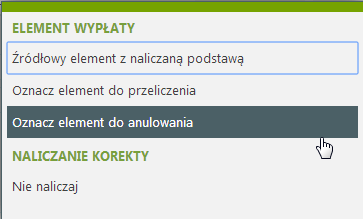 Płace / Elementy stornowane Na zakładce 'Elementy stornowane' wyświetlona jest lista elementów: Elementy stornowane oznaczonych do przeliczenia przy użyciu czynności spod danej wypłaty (użycie