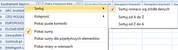 Rysunek 64 Filtrowanie elementów wymiaru Rysunek 65 Sortowanie elementów wymiaru Istnieje również możliwość sortowania ręcznego.