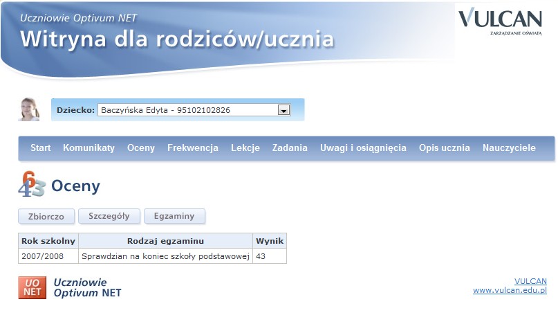 Witryna dla rodziców/ucznia W celu łatwiejszego wyszukania potrzebnych informacji