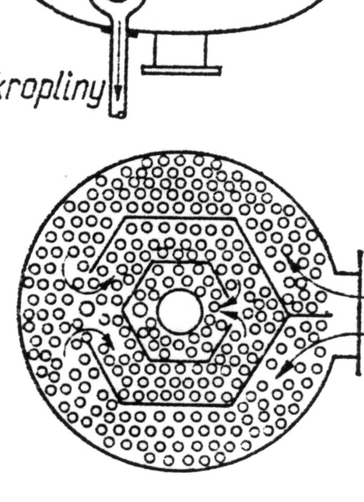 Ulepszony aparat wyparny Roberta: 1 - korpus aparatu wyparnego, 2 - rurkowa komora grzejna, 3 rura cyrkulacyjna, 4 - pierścieniowy rozdzielacz