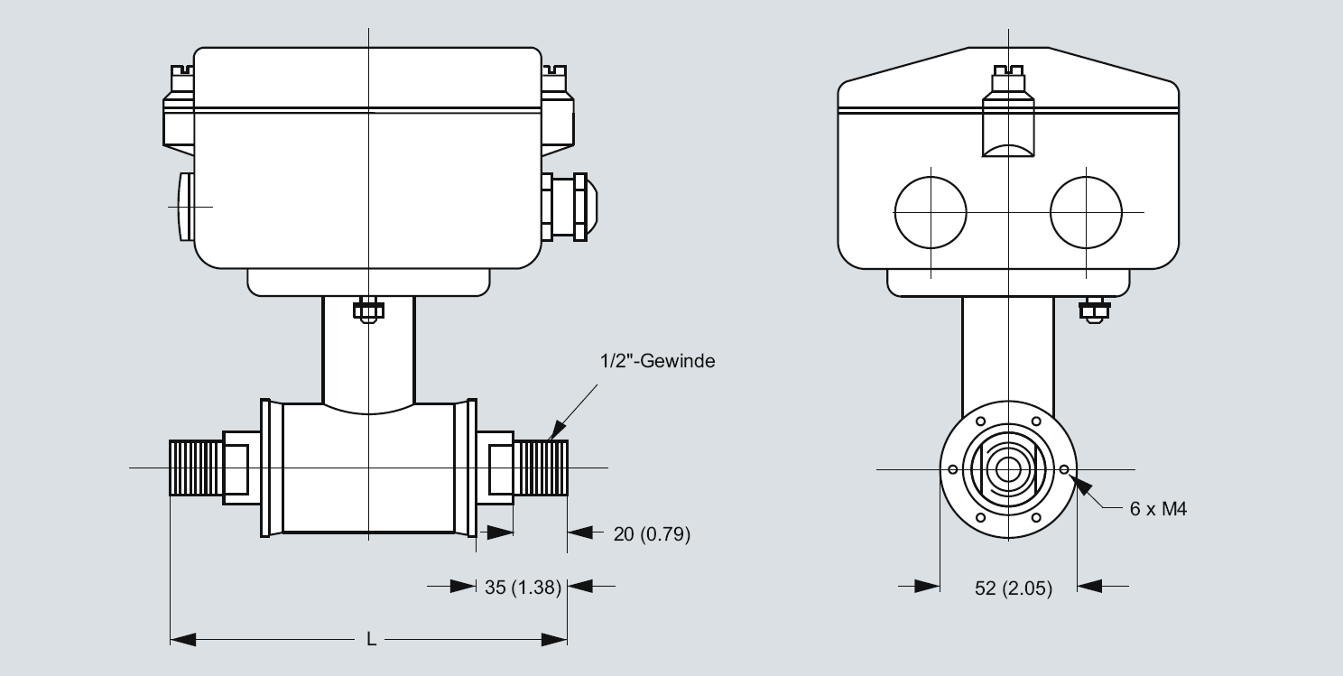 Czujnik MAG1100 N2 DN10 z przyłączami gwintowanymi Długość zabudowy L (zależna od zastosowanych uszczelnień) DN EPDM Grafit PTFE Bez uszczelnień 2 10 1) 150 152 156 150 1) montaż