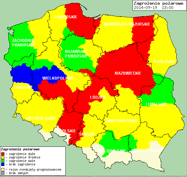 Zagrożenie pożarowe lasów Ostrzeżenia meteorologiczne BRAK.