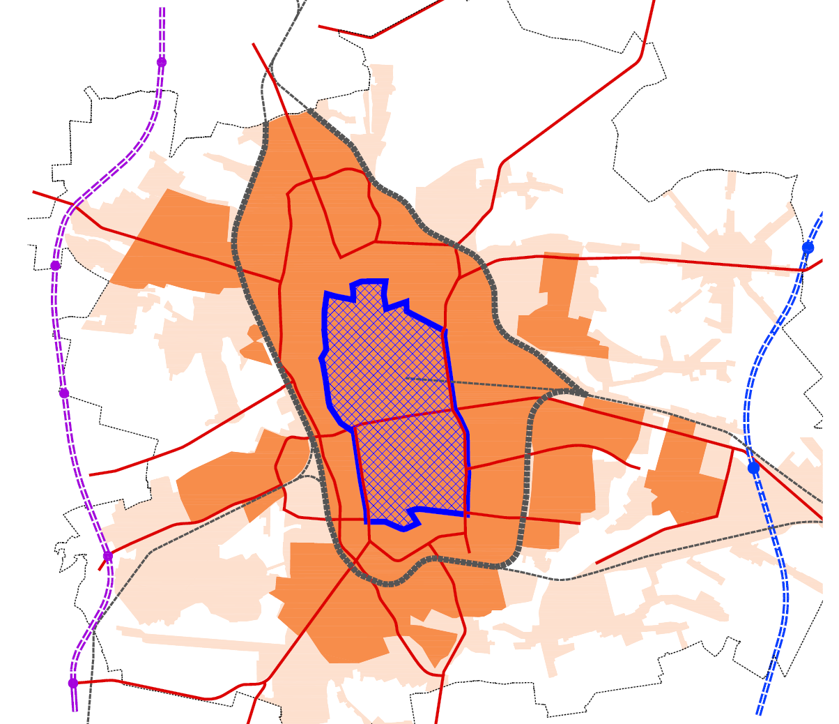 17 Ring dróg ekspresowych a ruch wewnętrzny Łodzi i ruch w obszarze centrum 3,6km