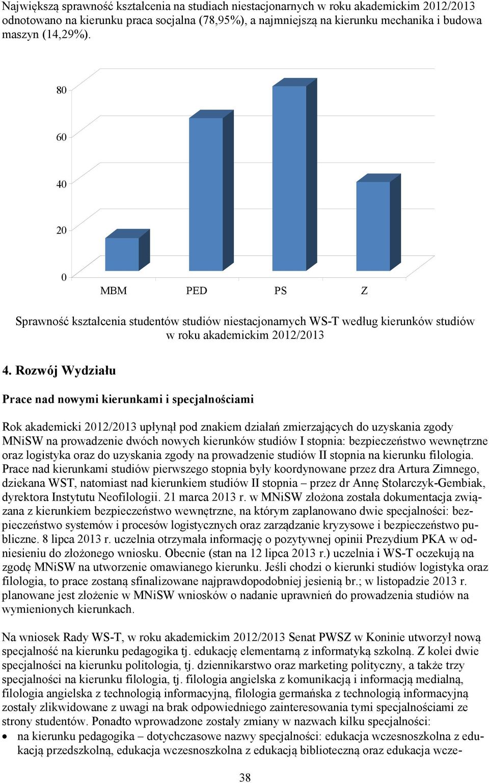 Rozwój Wydziału Prace nad nowymi kierunkami i specjalnościami Rok akademicki 2012/2013 upłynął pod znakiem działań zmierzających do uzyskania zgody MNiSW na prowadzenie dwóch nowych kierunków studiów