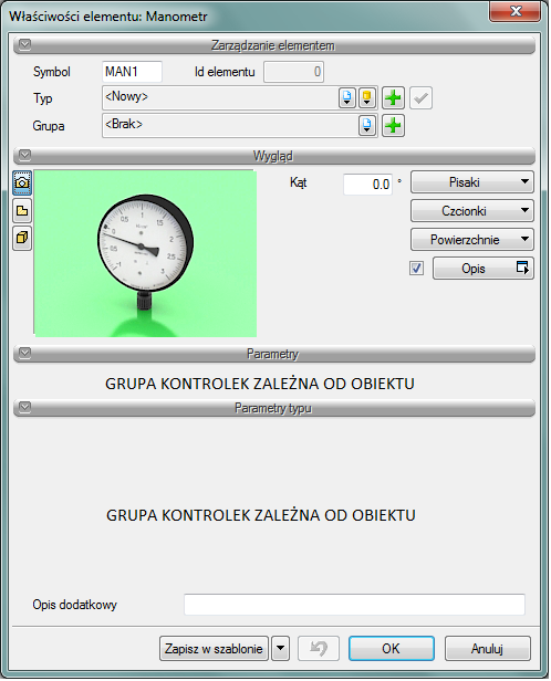 Opis i edycja obiektów Rys. 19 Okno właściwości z niewidocznymi (zwiniętymi) grupami kontrolek.