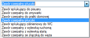 Opis i edycja obiektów Rys. 35 Okno z zawartością dostępnego wyposażenia dodatkowego dla zaworu czerpalnego.