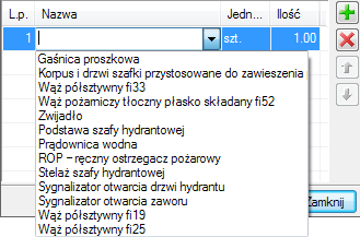 Opis i edycja obiektów Rys. 44 Okno z zawartością dostępnego wyposażenia dodatkowego dla baterii czerpalnej.