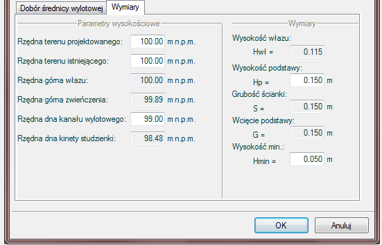 Zakładka ta służy do wprowadzania danych geometrycznych i wysokościowych obiektu. Informacje te pozwolą na automatyczne wygenerowanie odwzorowania graficznego obiektu na profilu i rzucie płaskim. Rys.