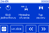 1. Typ zaworu Przy pomocy tej funkcji należy wybrać rodzaj zastosowanego zaworu. Użytkownik dokonuje wyboru pomiędzy następującymi rodzajami zaworu: CO, podłogowy, ochrona powrotu. 2.